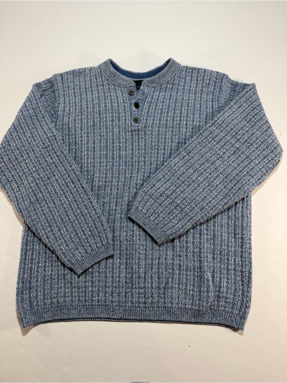 Vintage Bill Blass Blue Textured Knit Henley Sweater Large Cotton Blend
